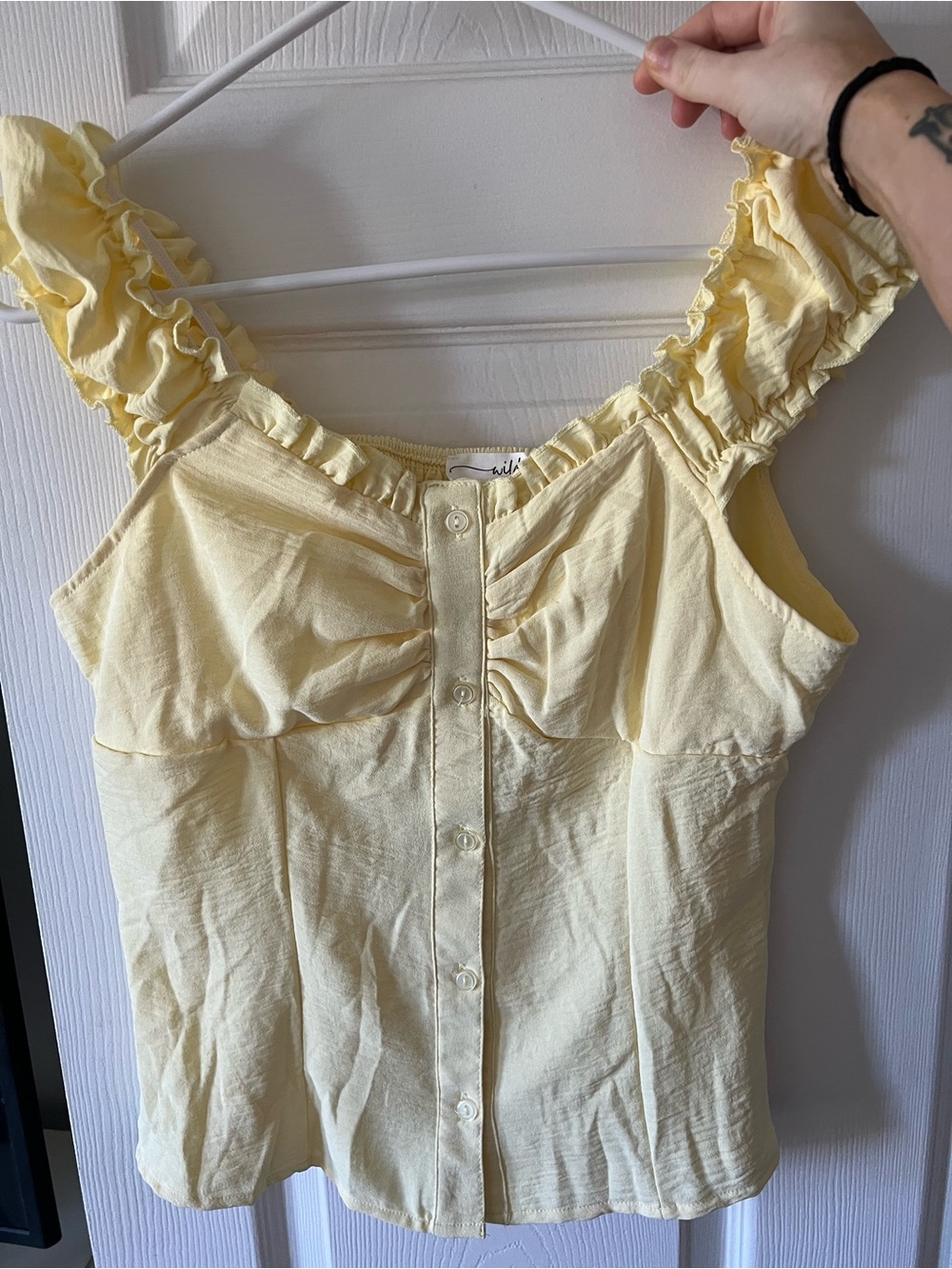 Wildflowers Pale Yellow Ruffled Button-Front Tank Top